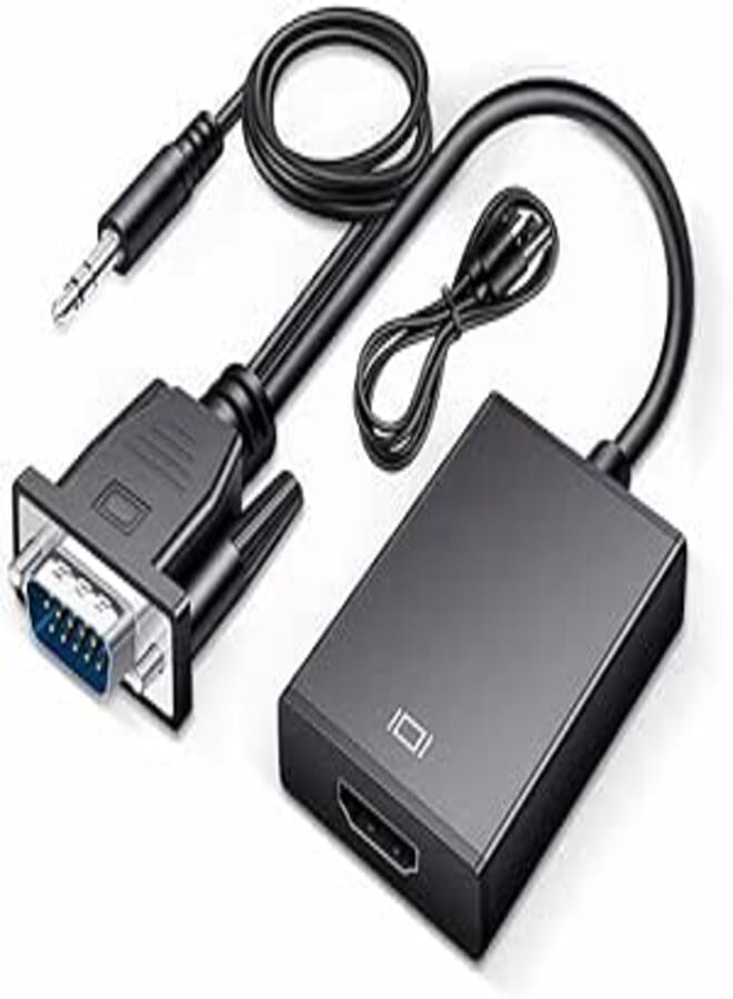 VGA to HDMI Adapter, Converter Male to Female with 3.5MM Audio Jack Full HD 1080P for Connecting Monitor PC Laptop Computer Desktop HDTV Projector DVD Large Screen Office Meeting